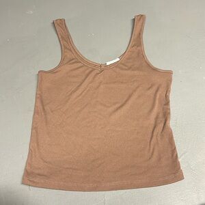 Brown tank top with V neck line.